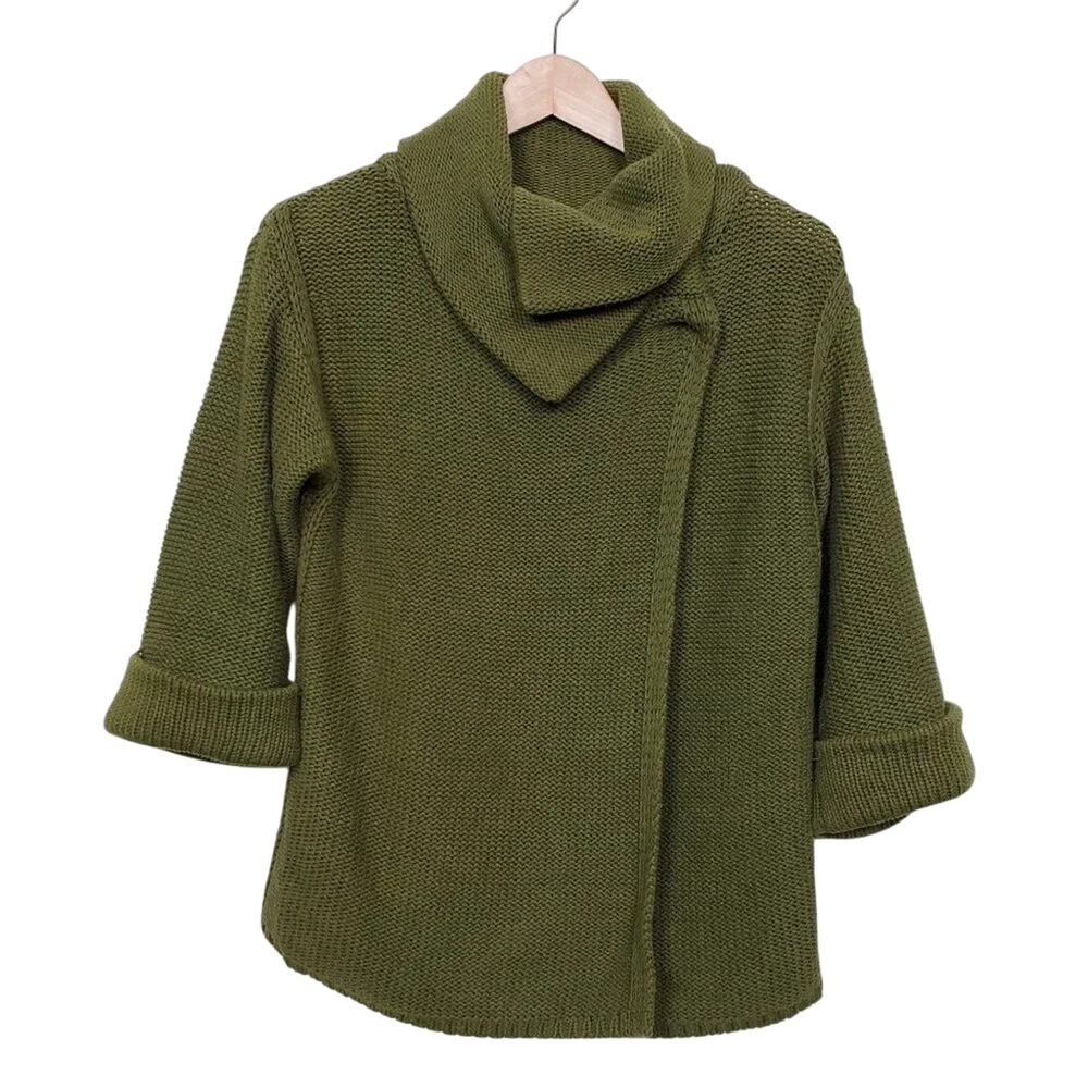 Old Navy Cable Knit Sweater Olive Green Wrap Neckline Women Size M